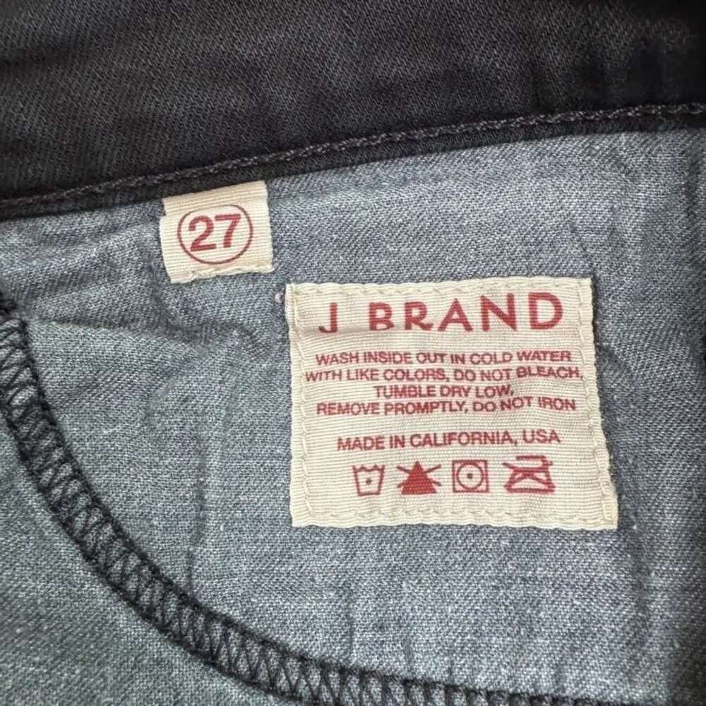 J. Brand Cigarette Leg Shadow Denim Jeans Womens 27 Black Mid Rise Stretch 29x28